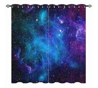 YUANZU Rideaux Galaxie - Nébuleuse Bleue Spatiale Constellations, Étoiles, Planètes, Motif Étoilé Fantasy pour Chambre Enfants (Garçons/Filles), Thermique Occultant Œillets - 2 Panneaux L140 x H225cm