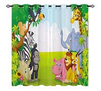 YUANZU Rideaux Occultants Enfants - Motif 3D Animaux Jungle/Zoo Familial - Isolation Noire Imprimée avec Œillets Thermiques pour Chambre/Nurserie - 2 Panneaux L117 x H137cm