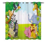YUANZU Rideaux Occultants Enfants - Motif 3D Animaux Jungle/Zoo Familial - Isolation Noire Imprimée avec Œillets Thermiques pour Chambre/Nurserie - 2 Panneaux L132 x H160cm