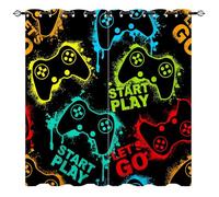 YUANZU Rideaux Occultants Gamer - Gaming Motif 3D Silhouettes Manettes/Joysticks Colorés - Isolation Noire Imprimée avec Œillets Thermiques pour Chambre/Adolescent - 2 Panneaux L140 x H225cm