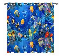 YUANZU Rideaux Occultants Thermiques - Imprimé Scène sous-Marine Tropicale (Poissons, Coraux, Animaux Marins) pour Chambre/Salon avec Œillets - 2 Panneaux L132 x H215cm