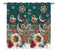 YUANZU Rideaux - Occultants Thermiques Motif Botanique Rétro Oiseaux & Fleurs avec Feuillage Métalliques Isolants pour Chambre/Salon avec Œillets - 2 Panneaux L60 x H120cm