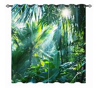 YUANZU Rideaux Opaques Thermiques Motifs Jungle Tropicale Cocotier - Occultants & Isolation Thermique pour Chambre/Salon avec Œillets - 2 Panneaux L60 x H120cm