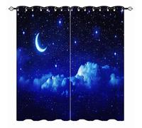 YUANZU Rideaux Opaques Thermiques Motifs Lune & Étoiles - Occultants & Isolation Thermique pour Chambre/Salon avec Œillets - 2 Panneaux L132 x H215cm