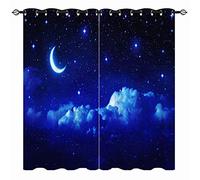 YUANZU Rideaux Opaques Thermiques Motifs Lune & Étoiles - Occultants & Isolation Thermique pour Chambre/Salon avec Œillets - 2 Panneaux L117 x H137 cm