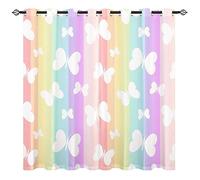 YUANZU Rideaux Papillons Blancs - Motif Rayures Colorées Occultant & Isolant Thermique avec Œillets pour Décoration Chambre Fille - 2 Panneaux L75 x H166cm