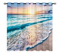YUANZU Rideaux Plage de Sable - Imprimé Occultants Thermiques (Coucher de Soleil Hawaii & Vagues Océaniques) pour Salon/Chambre avec Œillets - 2 Panneaux L140 x H260cm