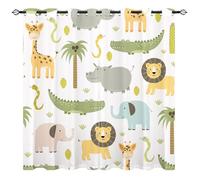 YUANZU Rideaux Safari Enfants - Motif Jungle Animaux Sauvages (Lion Hippo Éléphant) avec Œillets Opaques Isolants Thermiques pour Chambre Garçons/Filles - 2 Panneaux L60 x H90cm