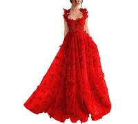 YUAOHUANG Robe de bal longue en tulle avec motif papillon, robe de bal pour femme, robe de bal de fée, robe de bal, Rouge, 60 plus