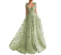 YUAOHUANG Robe de bal longue en tulle avec motif papillon, robe de bal pour femme, robe de bal de fée, robe de bal, vert sauge, 38