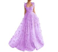 YUAOHUANG Robe de bal longue en tulle avec motif papillon, robe de bal pour femme, robe de bal de fée, robe de bal, lilas, 60 plus