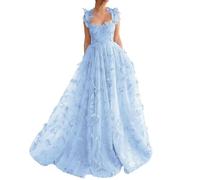 YUAOHUANG Corset Longue Tulle Robe de bal avec papillons 3D Sexy Fente Robe de bal Robe de Soirée Mariage Formelle 2024, bleu ciel, 34