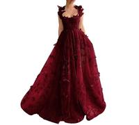 YUAOHUANG Robe longue en tulle avec corset papillon pour bal, robe de bal pour femmes, dentelle appliquée, robe de fée, robe de bal, robe papillon, Bourgogne, 32