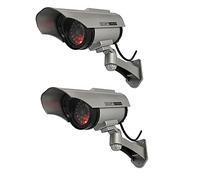 Yuarisx Lot de 2 fausses caméras de sécurité à énergie solaire avec lumière clignotante rouge réaliste et autocollant d'avertissement de sécurité pour intérieur et extérieur