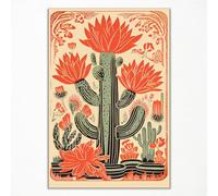 Yuaruo Art mural mexicain vintage, plante verte, cactus, art mural, toile colorée du sud-ouest, affiche florale orange, art rustique du désert botanique, impression de cactus botanique, 30,5 x 40,6