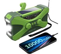Yuattory Radio d'urgence 10000MAh, Radio à Manivelle Solaire, Radio Portable avec Chargeur de TéLéPhone, Lampe de Poche LED Verte