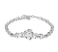 YUBAOLI Bracelet en Argent, Bracelets for Femmes, Bracelet en Argent 925 for Femmes, Bracelet en Fleur de Rose sculpté, Bracelet d'amitié en Argent