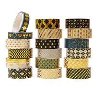 YUBBAEX 18 Rouleaux Washi Tape, Or noir Masking Tape Ruban Adhésif Papier Décoratif pour Scrapbooking Artisanat de Bricolage