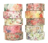 YUBBAEX Fleur Washi Tape Set, 10 Rouleaux Masking Tape Ruban adhesif decoratif pour Scrapbooking Artisanat de Bricolage (ton chaud)