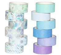 YUBBAEX Lot de 12 rouleaux de ruban adh sif Washi bleu argent pour masquage d coratif (m lange bleu)