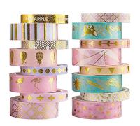 YUBBAEX Lot de 16 rouleaux de ruban adhésif Washi pour décoration, travaux manuels, scrapbooking, bricolage, emballage cadeau (feuille d'or)