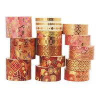 YUBBAEX Splendid Lot de 15 rouleaux de ruban adhésif décoratif doré pour loisirs créatifs, bullet journal, planificateurs, scrapbooking, cartes/emballage cadeau Motif fleurs féroces