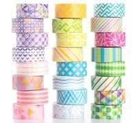 YUBBAEX Washi Tape Set, Masking Tape Ruban adhésif décoratif Pastel pour bricolage, travaux manuels, emballages cadeaux, fournitures de scrapbooking (mini graphiques 24 rouleaux)