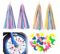 YUBBYS 2 Paires de Vélo Tassels et 36 Perles de Rayons, Scooter Accessoires Adaptés aux Vélos, Perles de Clip de Vélo Rubans à Pompons Colorés Banderoles de Guidon de Vélo + Perles de Rayons