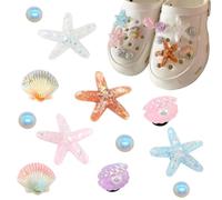 YUBBYSTU Ensemble de 12pièces Décorations de Plage pour l'été Charmes de Chaussure,Etoile de mer 3D,Charmes de Chaussure,Coquillages Colorés, Perles Blanches, ThèMe Plage, Accessoires Sandales