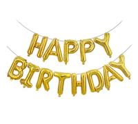 YuBeiKoo Ballons Happy Birthday Doré, Décoration Joyeux Anniversaire | Banderole Joyeux Anniversaire, Solide et Réutilisable, Convient aux Enfants, Garçons, Filles et Adultes, Fête d'Anniversaire