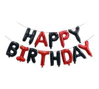 YuBeiKoo Black and Red Happy Birthday Banner Balloon 16 Inch Foil Letters Balloons, Birthday Decorations and Party Supplies, Suitable for Kids Boys Girls & Adults, Party Backdrop