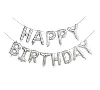 YuBeiKoo Silver Happy Birthday Banner Balloon 16 Inch Foil Letters Balloons, Birthday Decorations and Party Supplies, Suitable for Kids Boys Girls & Adults, Party Backdrop