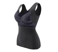 Yubenhong Chemises Thermiques sans Manches pour Femmes avec Soutien Gorge intégré Non détachable Gilet col en V sous vêtements doublés en Polaire débardeurs Thermiques sous vêtements Dentelle (XL)