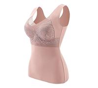 Yubenhong Chemises Thermiques sans Manches pour Femmes avec Soutien Gorge intégré Non détachable Gilet col en V sous vêtements doublés en Polaire débardeurs Thermiques sous vêtements Dentelle (D, L)