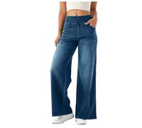 Yubenhong Jean Femme Taille Elastique Baggy Jambe Large Slim Pantalon Denim Extensible Taille Haute Jeans avec 4 Poches pour Le Yoga,Jogging et Le Gymnase (Bleu Foncé, M)