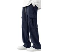 Yubenhong Pantalon décontracté Polyvalent en Velours côtelé pour Hommes, vêtements de Travail Amples, Jambes Larges, Droits Joggeurs Thermiques (Navy, L)
