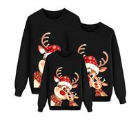 Yubenhong Pull De Noel Femme Renne de Noël pour la Famille Homme Enfants Longue Manches Tops Christmas Sweater Pulls Familles Col Rond Sweat-Shirt Hiver Chaud Santa Imprimé Assortis(Le Noir,Enfant)