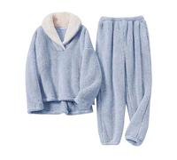 Yubenhong Pyjama épais et velouté décontracté la Mode pour Femmes, Grande Taille, vêtements Chauds pour la Maison Pyjama (Blue, M)