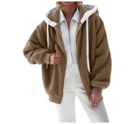 Yubenhong Sweat Shirt décontracté Grande Taille pour Femme, Couleur Unie, en Peluche, Fermeture éclair, Sweat Capuche, Chemisier Ample, Manteau Chaud Manteau Bouillie Vert (Brown, L)