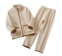 Yubenhong Toddler Unisex Kids Fleece Jacket Lightweight Sleepwear Outrewear Boys Girls Long Sleeve Fall Zip Up Survêtement Fille Ensemble Velours (Beige, 13-14 Years)