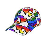 YUBVCF 1 casquette de baseball d'été motif cœurs gay Pride arc-en-ciel pour golf, papa, réglable, design élégant en sergé pour homme et femme, Noir , Taille unique