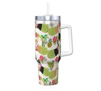 YUBVCF Gobelet isotherme à double paroi en acier inoxydable avec poignée et couvercle à paille 2 en 1 - Motif fleurs tropicales et corgi
