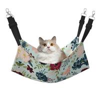YUBVCF Lit doux pour animal domestique avec sangle réglable Motif fleurs marron et bleu marine