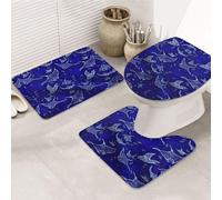 YUBVCF Lot de 3 tapis de salle de bain antidérapants en flanelle avec motif raie manta et poissons, 80 x 50,8 cm, pour coiffeuse de salle de bain, tapis de sol doux