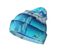 YUBVCF Penguins On The Iceberg Bonnet tricoté unisexe en tricot chaud Chapeaux d'hiver tendance doux à revers pour homme et femme Noir