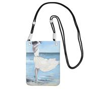 YUBVCF Petit sac à bandoulière imprimé fille sur une plage venteuse, s'adapte à tous les téléphones portables, utilisation pour la course, la marche, le vélo, Noir , Taille unique