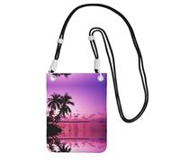 YUBVCF Petit sac à bandoulière pour téléphone portable avec imprimé arbre tropical rose, s'adapte à tous les téléphones portables, utilisation pour la course, la marche, le vélo, Noir , Taille unique