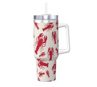 YUBVCF Red Lobster Printing Gobelet isotherme à double paroi en acier inoxydable de 1200 ml avec poignée et couvercle à paille 2 en 1
