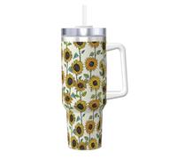 YUBVCF Romantic Sunflowers Printing Gobelet isotherme à double paroi en acier inoxydable avec poignée et couvercle à paille 2 en 1