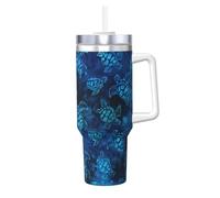 YUBVCF Sea Turtle-Blue Printing Gobelet isotherme à double paroi en acier inoxydable avec poignée et couvercle à paille 2 en 1
